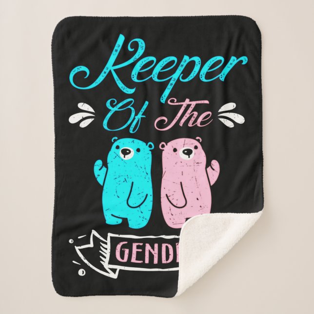 Manta Sherpa Cuidadora del oso de peluche rosa y azul de género (Anverso)