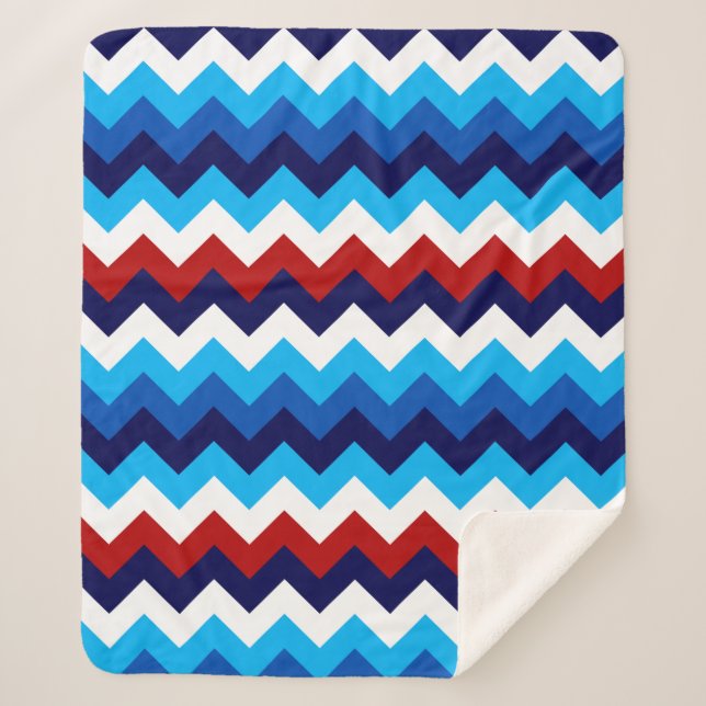 Manta Sherpa Cuidados Chevrons Rojos Azul Azul Mediano Sherpa B (Anverso)
