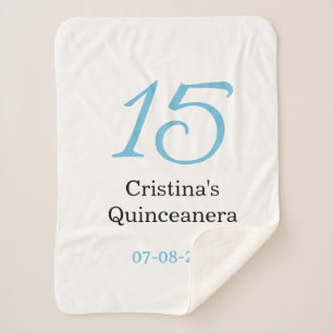 Manta Sherpa cumpleaños 15 de quinceañera azul negro letra negr