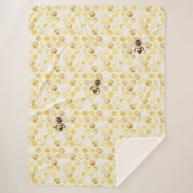 Manta Sherpa Cumpleaños de panal de abeja amarillo dorado (Anverso)