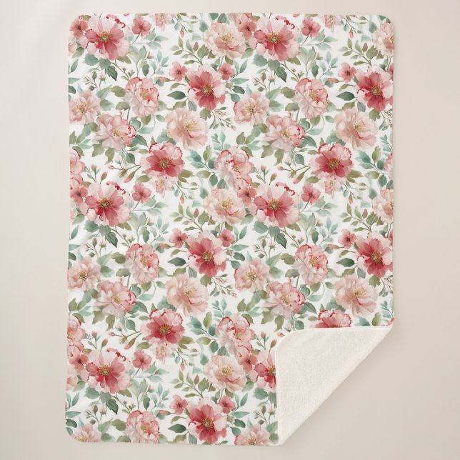 Manta Sherpa Cumpleaños Floral Rosa Rojo (Anverso)