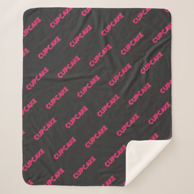 Manta Sherpa Cupcake Rosa Texto Personalizado Negro  (Anverso)