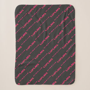 Manta Sherpa Cupcake Rosa Texto Personalizado Negro
