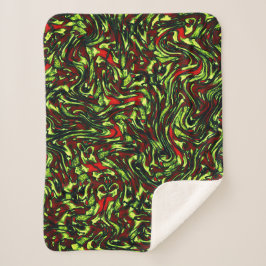 Manta Sherpa Curvas rústicas verde amarillento y rojo vivo