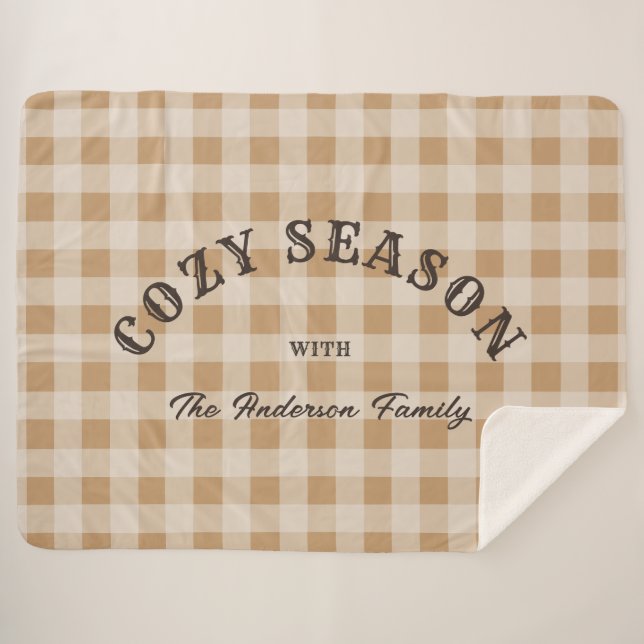 Manta Sherpa Custom Brown Script Western Rustic Gingham Pattern (Anverso (horizontal))