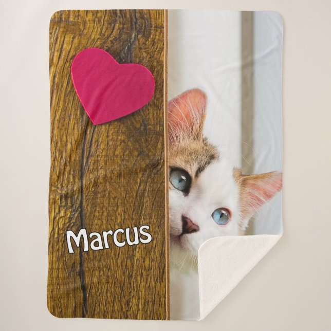 Manta Sherpa Custom Cat Photo Blanket with Pet's Name (Anverso)