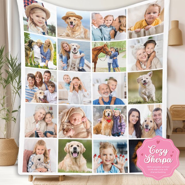 Manta Sherpa Custom Cute Family 20 Photos Collage Simple (Subido por el creador)