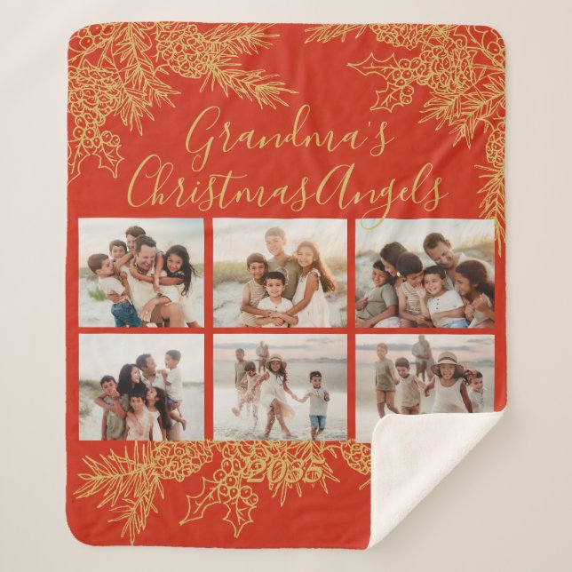 Manta Sherpa Custom Elegant Grandma's Christmas Photo Collage (Anverso)