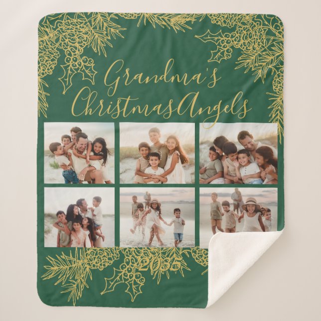 Manta Sherpa Custom Elegant Grandma's Christmas Photo Collage (Anverso)