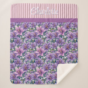 Manta Sherpa Custom Elegant Purple Lily Floral Oil Painting