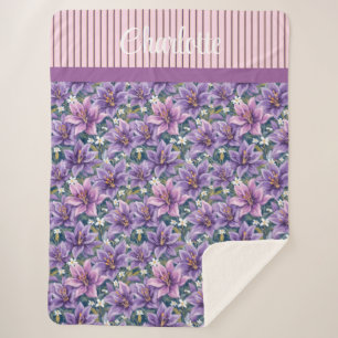 Manta Sherpa Custom Elegant Purple Lily Floral Oil Painting