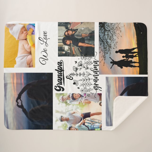 Manta Sherpa Custom Grandkids Pictures & Names Cozy Throw (Anverso (horizontal))