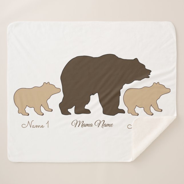 Manta Sherpa Custom Mama Bear With 2 Kid Names Mothers Day Gift (Anverso (horizontal))