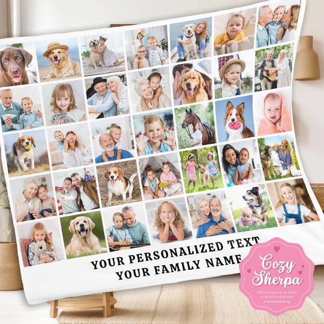 Manta Sherpa Custom Modern Cute Family Gift 35 Photos Collage (Subido por el creador)