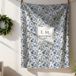Manta Sherpa Custom Name Elegant French Toile Blue Blanket