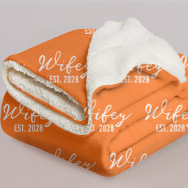 Manta Sherpa Custom Orange Mr & Mrs Blanket Gift for Newlyweds