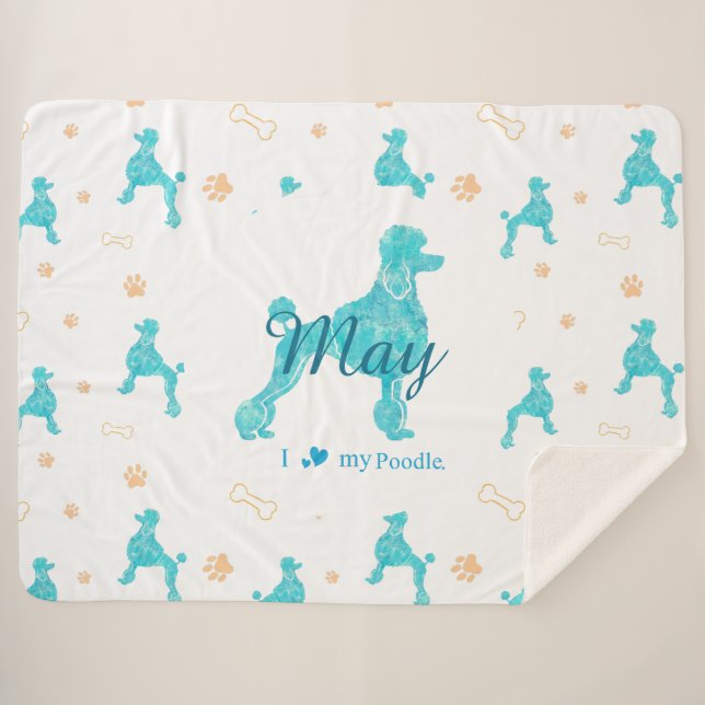 Manta Sherpa Custom Pastel Blue Poodle Silhouette Blanket Gift (Anverso (horizontal))