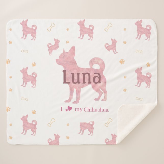 Manta Sherpa Custom Pastel pink chihuahua Silhouette blanket (Anverso (horizontal))