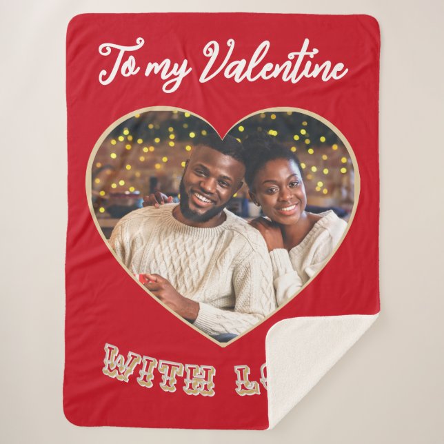Manta Sherpa Custom Photo Romantic Heart Valentine’s Day Red (Anverso)