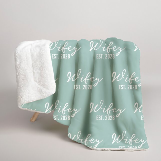 Manta Sherpa Custom Sage Sherpa Blanket for Wifey & Hubby Gift (custom newlywed sherpa for bride and groom, mr & mrs blanket gift for her, wifey & hubby cozy gift,)