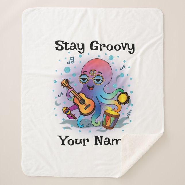Manta Sherpa Custom Sherpa Blanket | Retro Octopus Name & Text (Anverso)