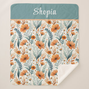 Manta Sherpa Custom Wildflower Botanical Boho Floral Watercolor