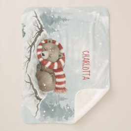 Manta Sherpa Custom Winter Bear Sherpa Blanket