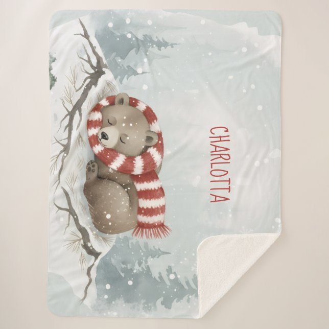 Manta Sherpa Custom Winter Bear Sherpa Blanket (Anverso)