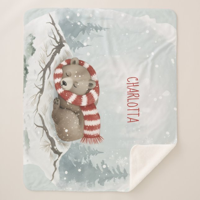 Manta Sherpa Custom Winter Bear Sherpa Blanket (Anverso)