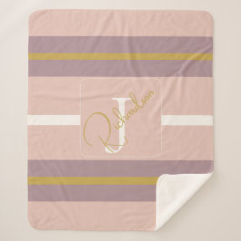 Manta Sherpa Customized Blush Pink Gold Stripe Monogram Chic 