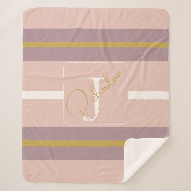 Manta Sherpa Customized Blush Pink Gold Stripe Monogram Chic  (Anverso)