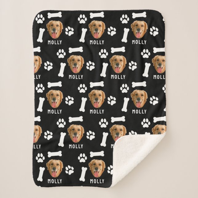 Manta Sherpa Customized Dog Pet Photo & Name Black (Anverso)