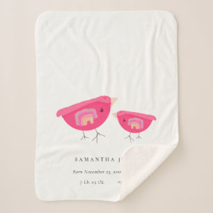 Manta Sherpa Cuta mano dibujó arcoiris rosado Birdy Baby Stat