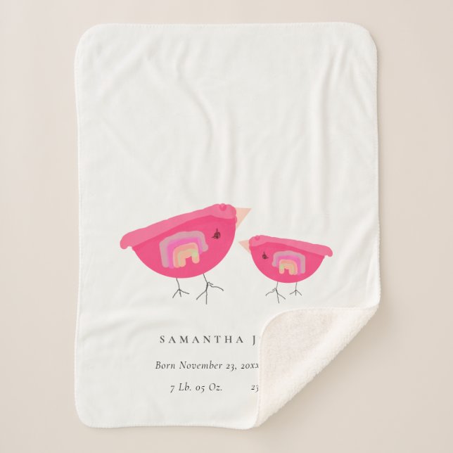 Manta Sherpa Cuta mano dibujó arcoiris rosado Birdy Baby Stat (Anverso)