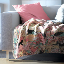 Manta Sherpa Cute acuarela moderna Paris Cafe Cat Pattern