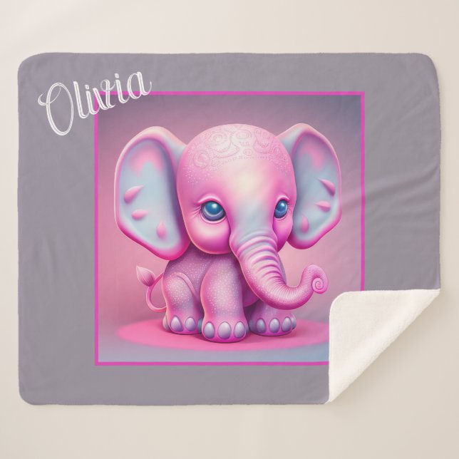 Manta Sherpa Cute animado bebé elefante Sherpa Blanket (Anverso (horizontal))