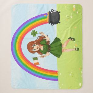 Manta Sherpa Cute anime pelirroja Día de San Patricio  