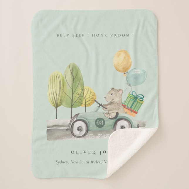 Manta Sherpa Cute Aqua Green Teddy Balloon Regalo Fiesta Car (Anverso)