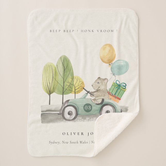 Manta Sherpa Cute Aqua Green Teddy Balloon Regalo Fiesta Car (Anverso)