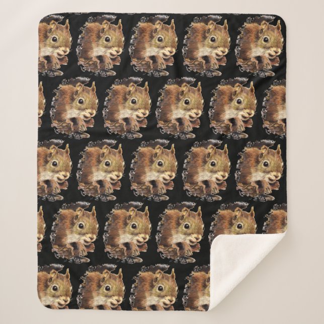 Manta Sherpa Cute ardilla Curiosa Diversión Animal acuarela Art (Anverso)