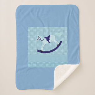 Manta Sherpa Cute Baby Boy Blue Rocking Horse