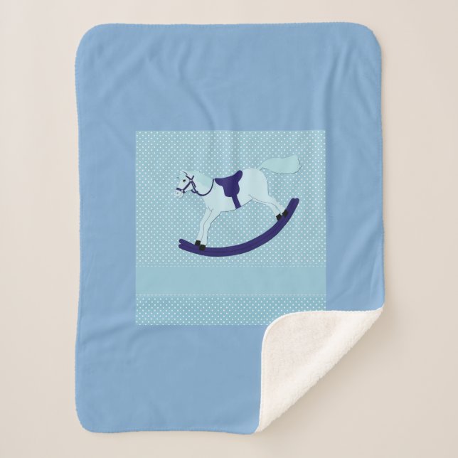 Manta Sherpa Cute Baby Boy Blue Rocking Horse (Anverso)