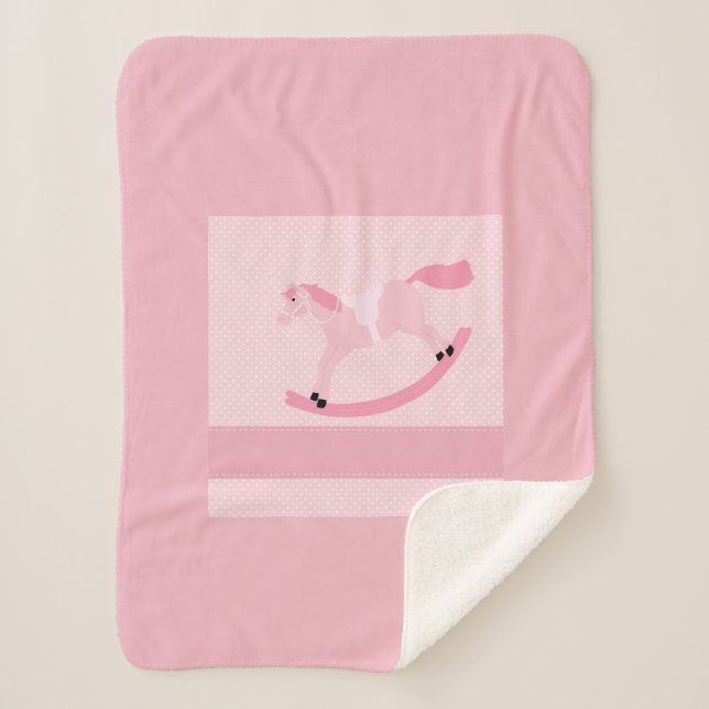 Manta Sherpa Cute Baby Girl Pink Rocky Horse (Anverso)