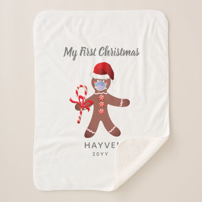 Manta Sherpa Cute Babys primera Navidad Gingerbread Monograma (Anverso)