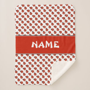 Manta Sherpa Cute Blanco y Rojo Ladybugs Nombre personalizado K