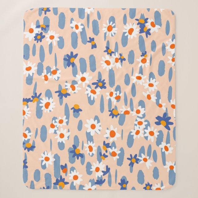 Manta Sherpa Cute botanical seamless pattern. Small daisies sca (Anverso)