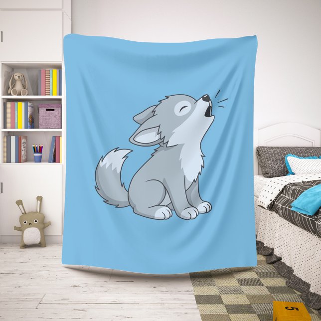 Manta Sherpa Cute Cartoon Howling Wolf Pup Blue (Subido por el creador)