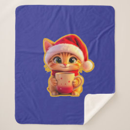 Manta Sherpa **Cute Christmas Cat with Santa Hat – Funny Holida