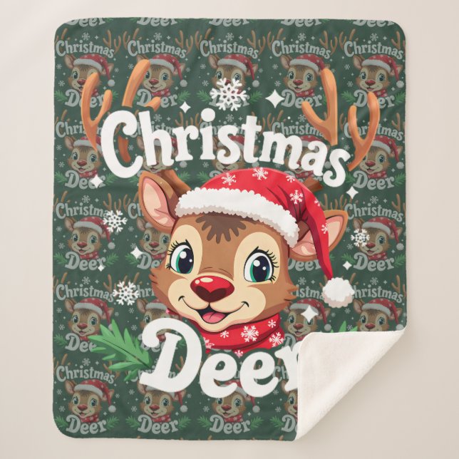 Manta Sherpa Cute Christmas Deer Illustration (Anverso)