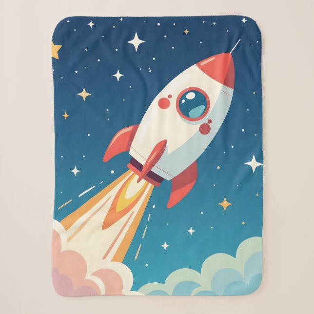 Manta Sherpa Cute cohete espacial despegando (Anverso)